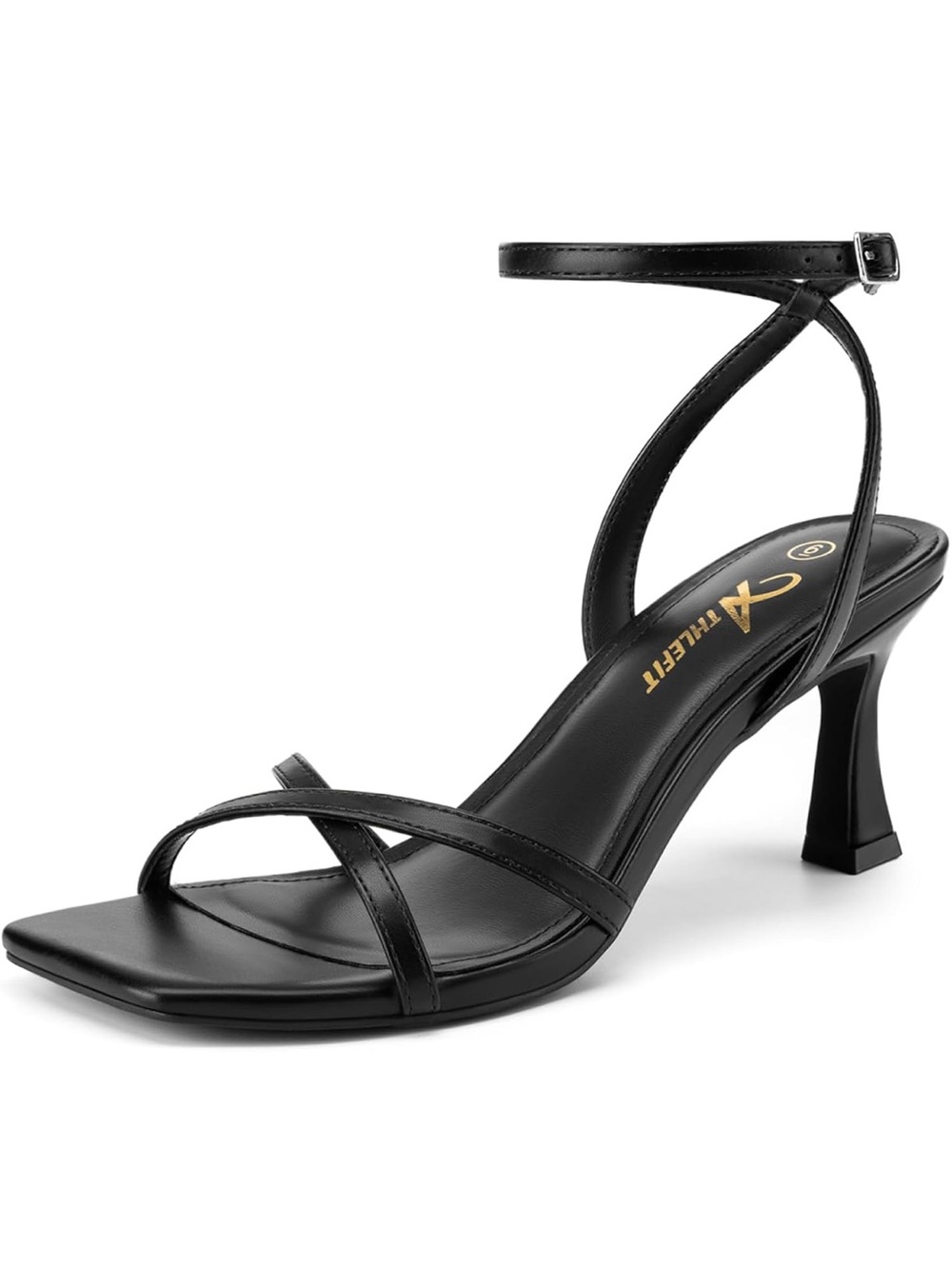 Black Strappy Ankle Strap Heeled Sandals